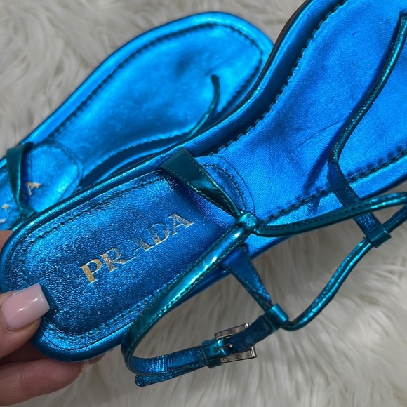 PRADA Metallic Blue Sandals - Picture 5 of 10